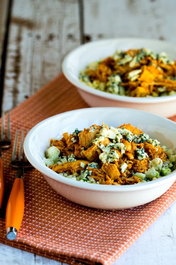 Buffalo chicken cauliflower rice bowl (Instant Pot or slow cooker)