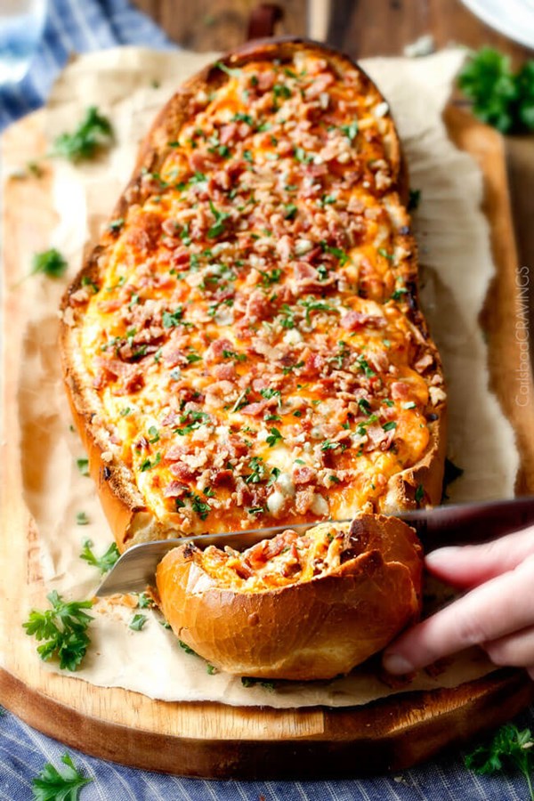 Buffalo chicken dip stuffed French bread