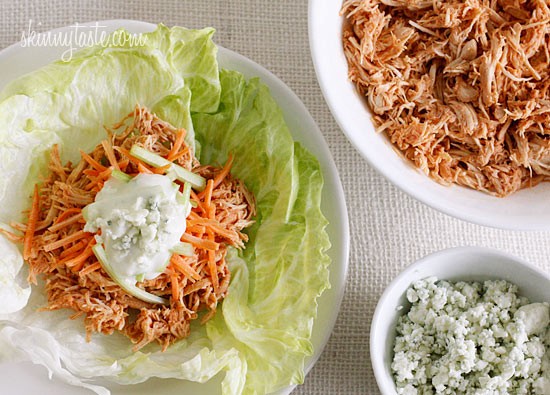 Buffalo chicken lettuce wraps (Instant Pot or slow cooker)
