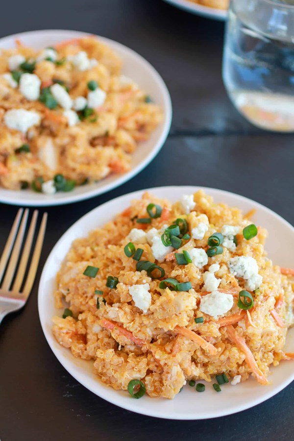 Buffalo chicken quinoa salad with broccoli