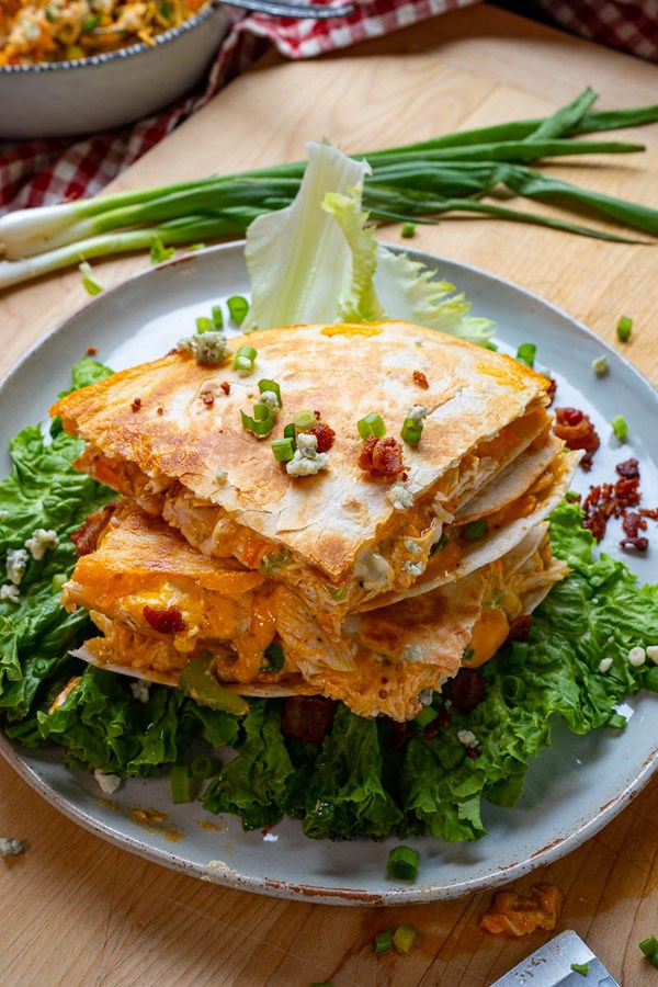Buffalo chicken salad quesadillas
