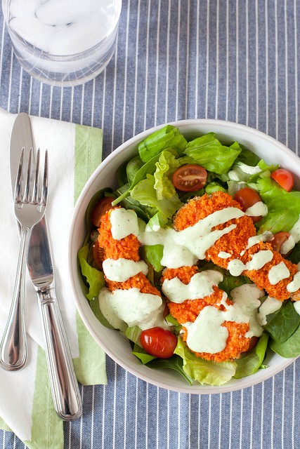 Buffalo chicken salad with creamy avocado ranch dressing