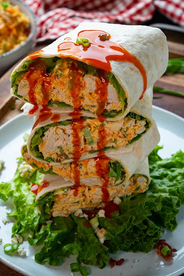 Buffalo chicken salad wraps