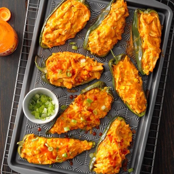 Buffalo chicken stuffed poblano peppers