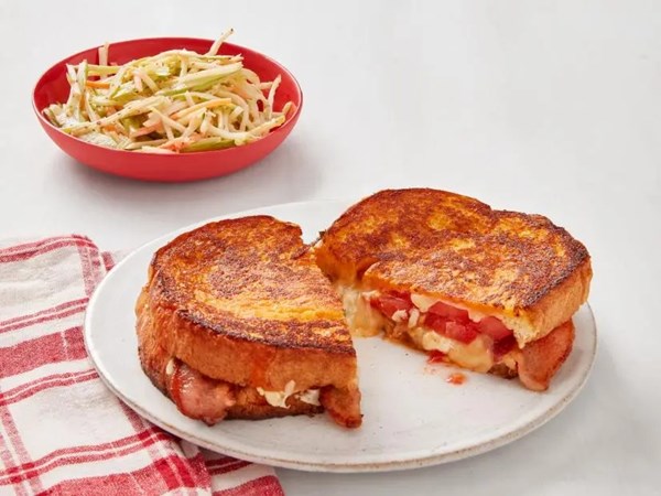 Buffalo grilled cheese with broccoli slaw