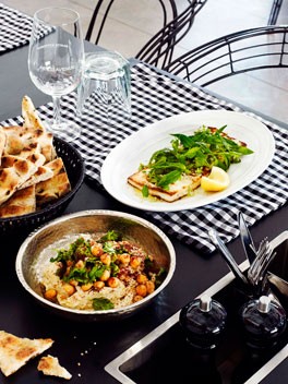 Buffalo haloumi with lemon, mint and shallot salad