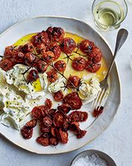 Buffalo mozzarella with neat and messy roasted tomatoes