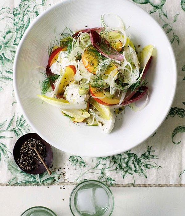Buffalo mozzarella with nectarine, witlof and Champagne dressing