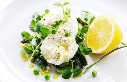 Buffalo mozzarella with peas, broad beans, mint, lemon and olive oil