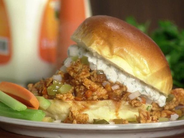 Buffalo turkey sloppy Joes with blue cheese Ranch dressing