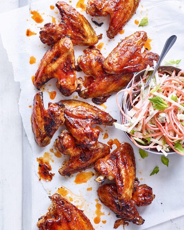Buffalo wings with celery and blue cheese slaw 