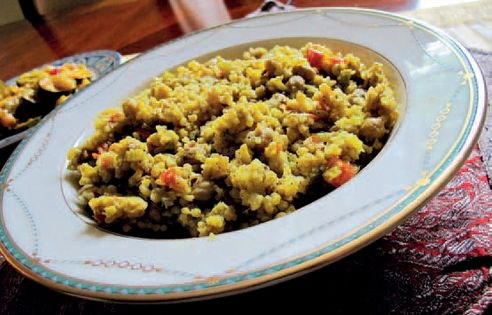 Bukharian garlic & chickpea rice (Serkaniz)