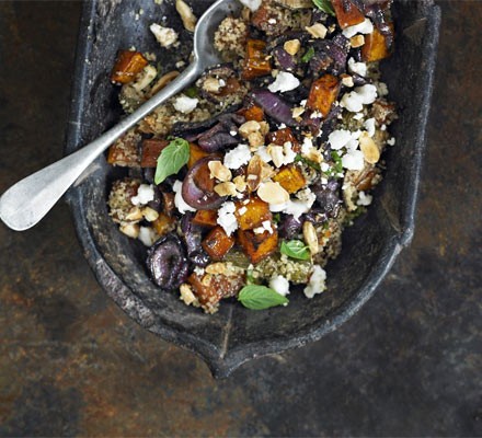 Bulgar with balsamic roasted vegetables and goat's cheese