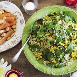 Bulghur wheat, corn and baby spinach salad with toasted cumin seed vinaigrette