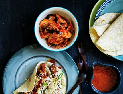 Bulgogi pork tacos with nashi slaw