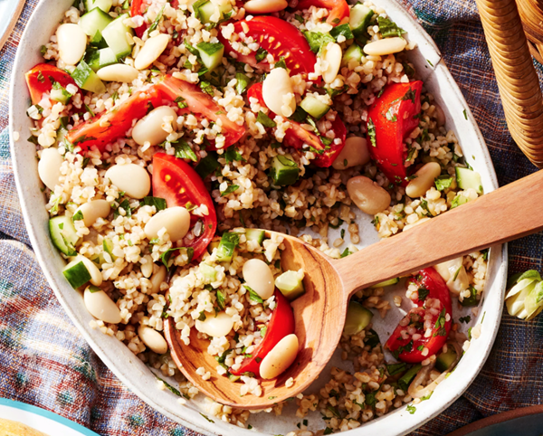 Bulgur & butter bean salad with pomegranate molasses vinaigrette