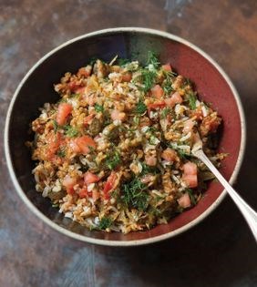 Bulgur + lamb pilaf (Savar pilau-ye Kordi)