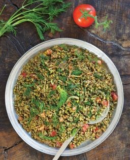 Bulgur + mung bean dami with dill (Dami-e balghur-o mash)