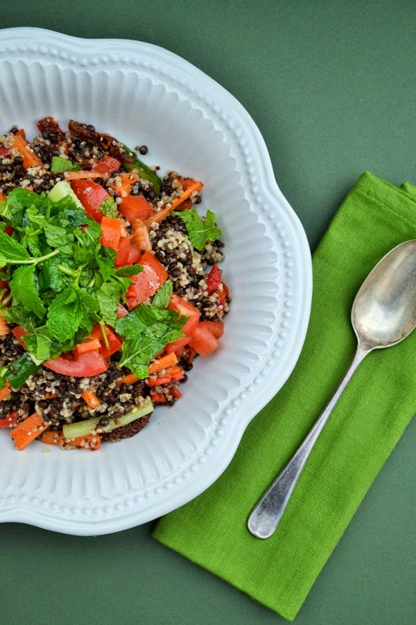 Bulgur, couscous and puy lentil salad