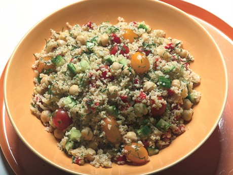 Bulgur, garbanzo bean, and cucumber salad
