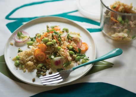 Bulgur salad with edamame and kumquats