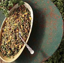 Bulgur salad with herbs, apricots, and pistachios