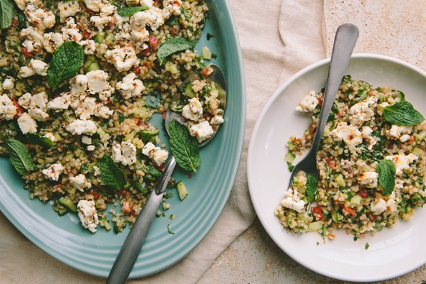 Bulgur salad with marinated feta