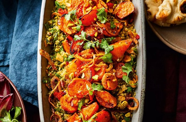 Bulgur wheat with sweet potatoes, chilli & coriander