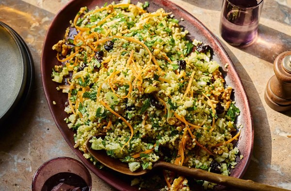 Bulgur wheat with walnuts, fennel, sour cherries & green olives
