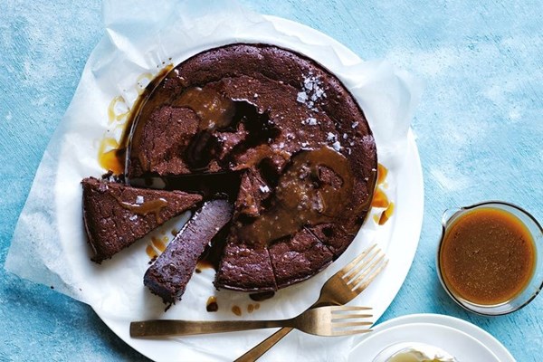 Bundy and Coke chocolate torte with smoked butterscotch sauce