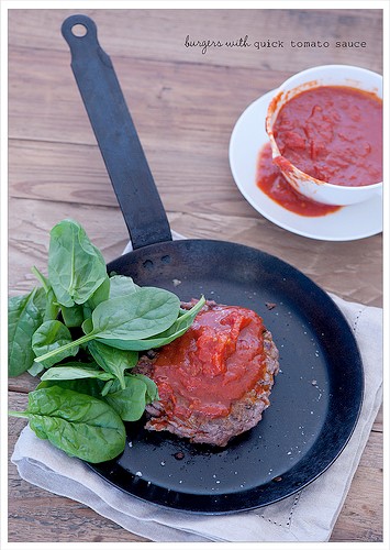 Burgers with quick tomato sauce