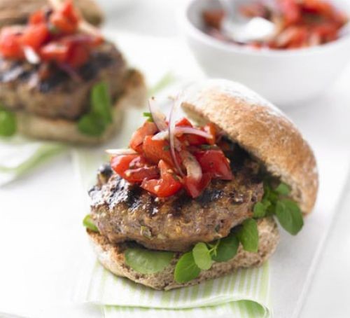 Burgers with roasted pepper salsa