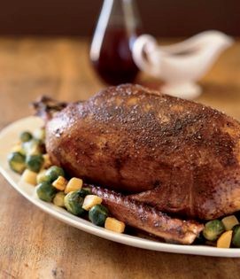 Burgundian roast turkey with chestnuts and wild mushrooms (Dinde aux marrons Bourguignonne)