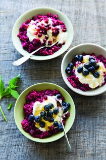 Burgundy bulgur with blueberries and orange blossom water