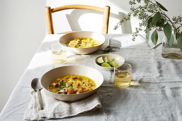 Burmese-inspired chicken braised in coconut milk & turmeric with sweet potato