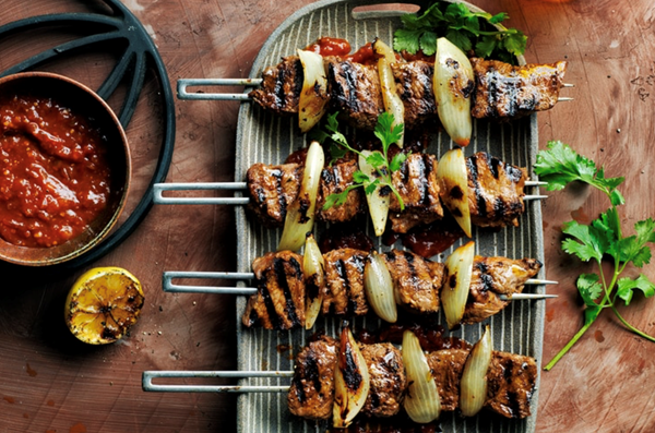 Burnt ends skewers and monkey gland sauce