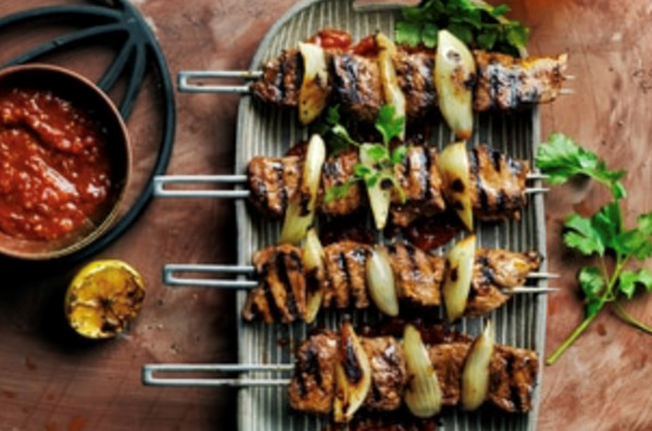 Burnt ends skewers and monkey gland sauce