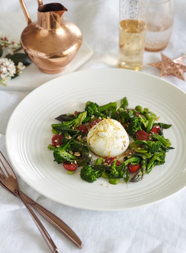 Burrata and greens with burnt butter, sizzled sage and citrus peel