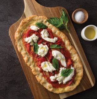 Burrata and roasted red pepper al taglio [pizza]