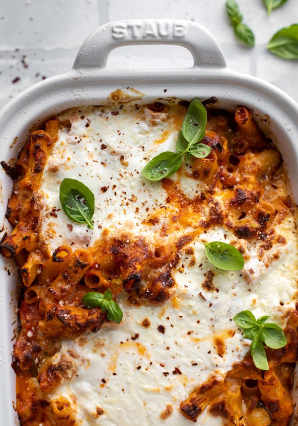 Burrata baked ziti with extra veg