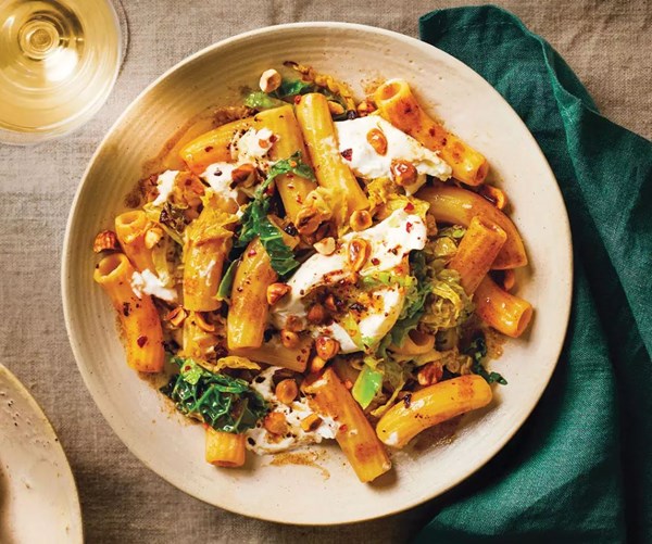 Burrata, black garlic & cabbage rigatoni