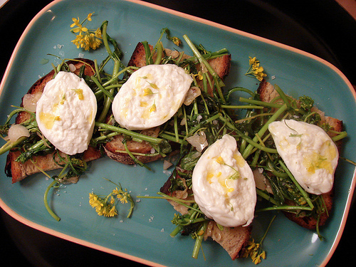 Burrata bruschetta with broccoli rabe