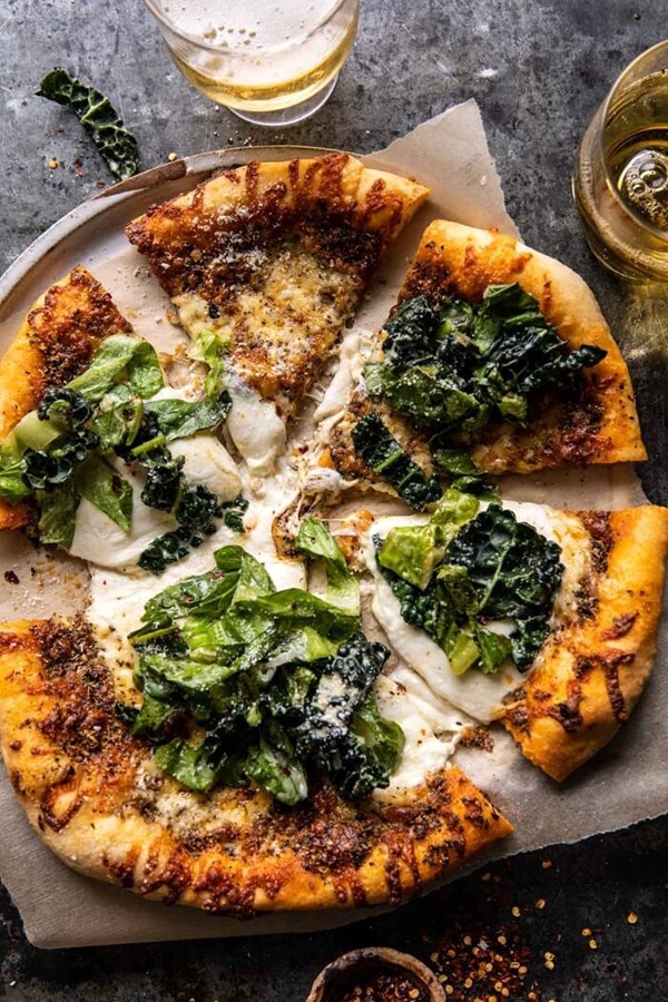 Burrata Caesar salad pizza