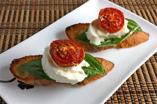 Burrata crostini with roasted tomatoes