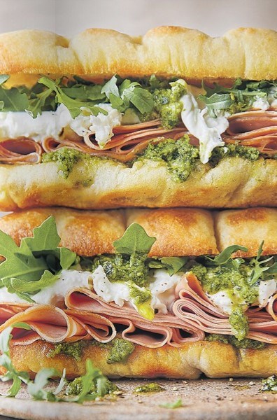 Burrata, mortadella & pesto focaccia