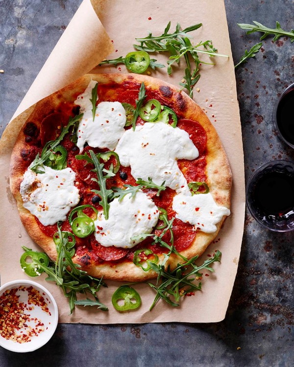Burrata pepperoni pizza