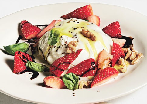 Burrata, strawberry, and basil salad