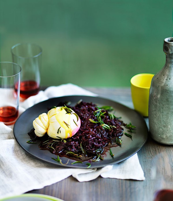 Burrata with balsamic buttered beetroot, vincotto and rosemary