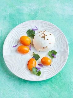Burrata with kumquats, coriander and lavender