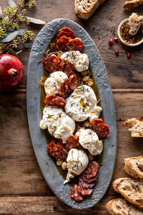 Burrata with lemon pepper salami bites